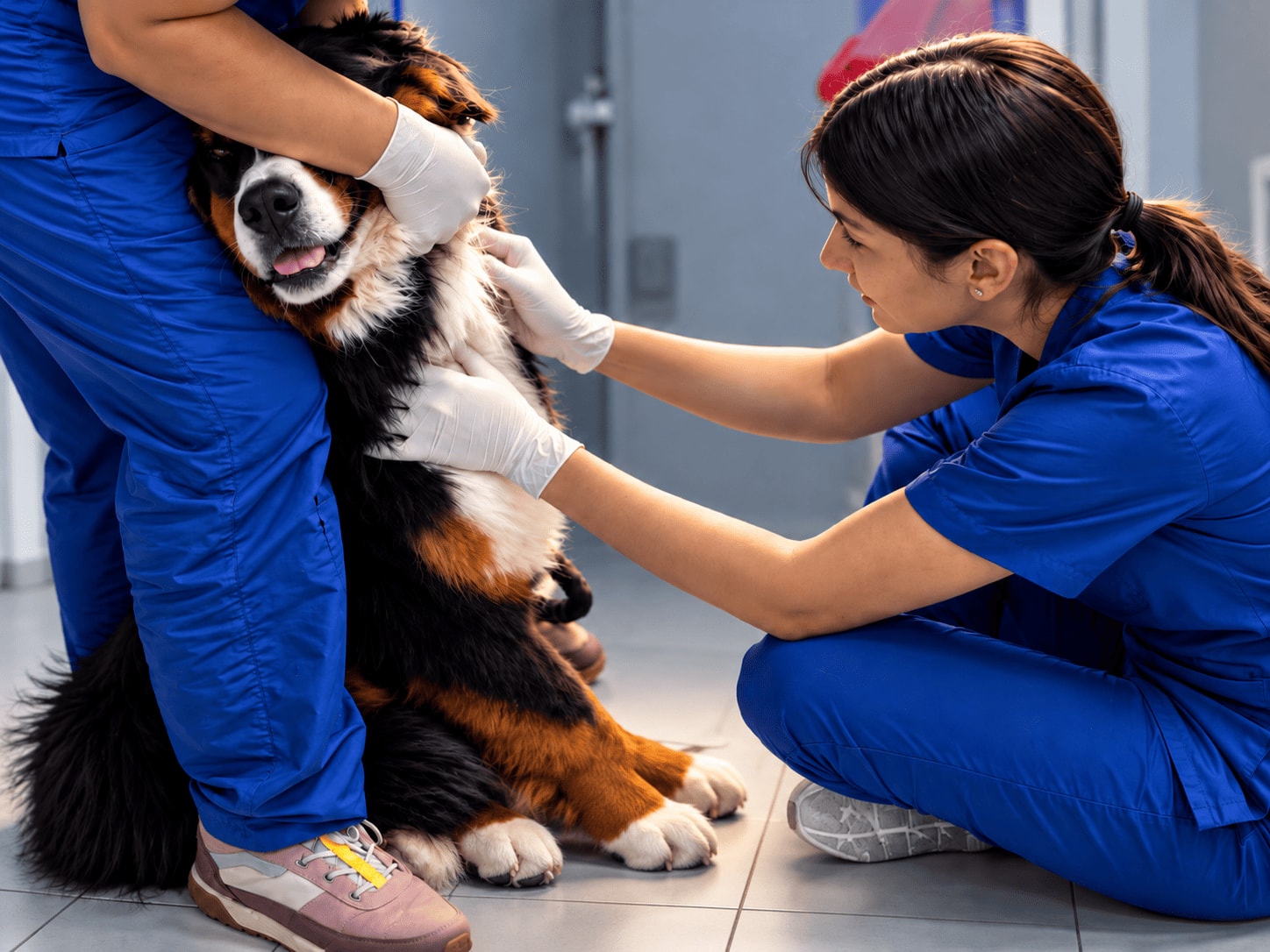 Atención de un perro por el equipo veterinario de CEVEC